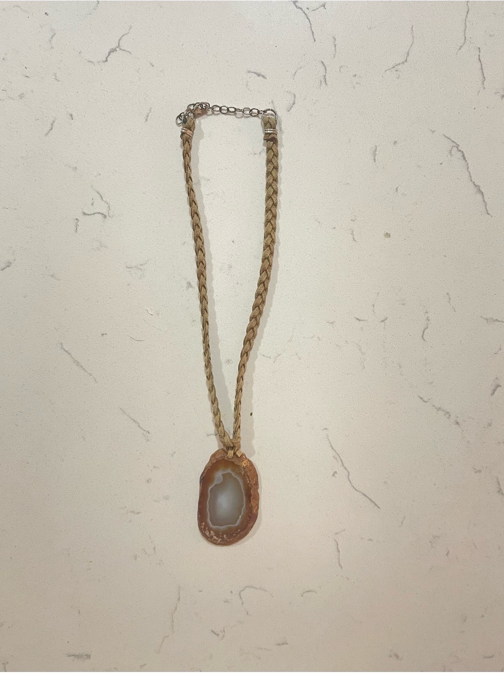 Natural Agate Pendant Necklace in Brown and Cream